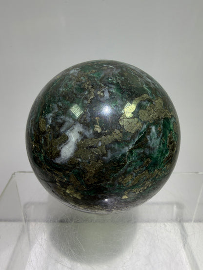 Atacamite And Pyrite Sphere. 64mm. High Quality Rare Sphere. Gorgeous Color Combination.