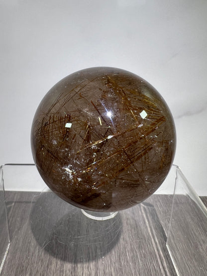 Copper Rutile Quartz Sphere. 53mm. Amazing Copper Rutilated Quartz. Stunning Rare Display Sphere