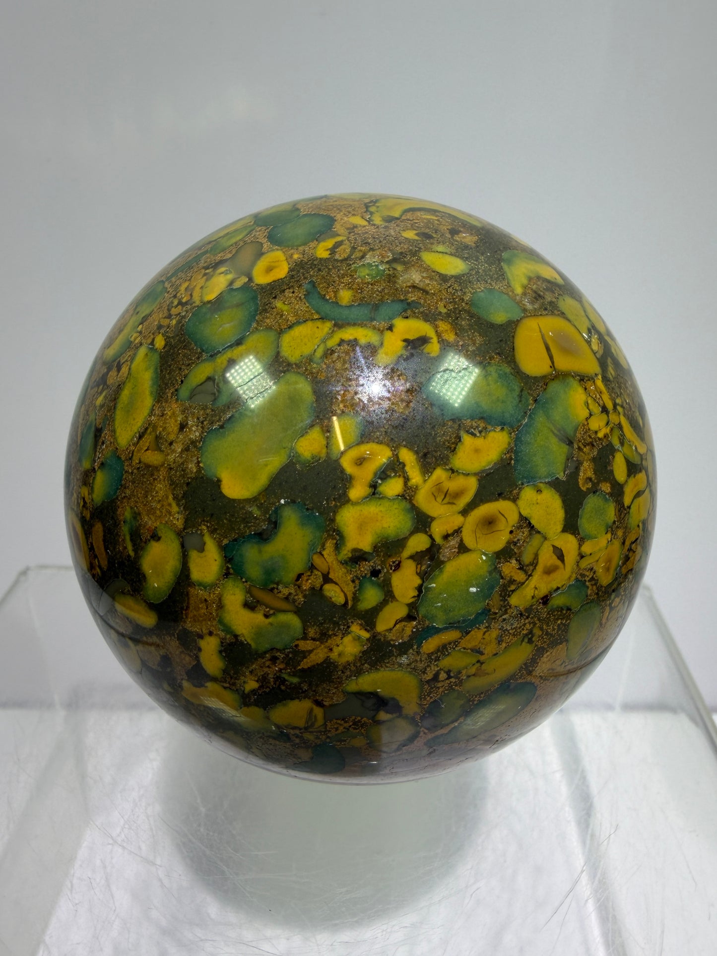 Fruit Jasper Sphere: 68mm Gorgeous Ajooba Jasper Sphere From India. High Quality Colorful Crystal