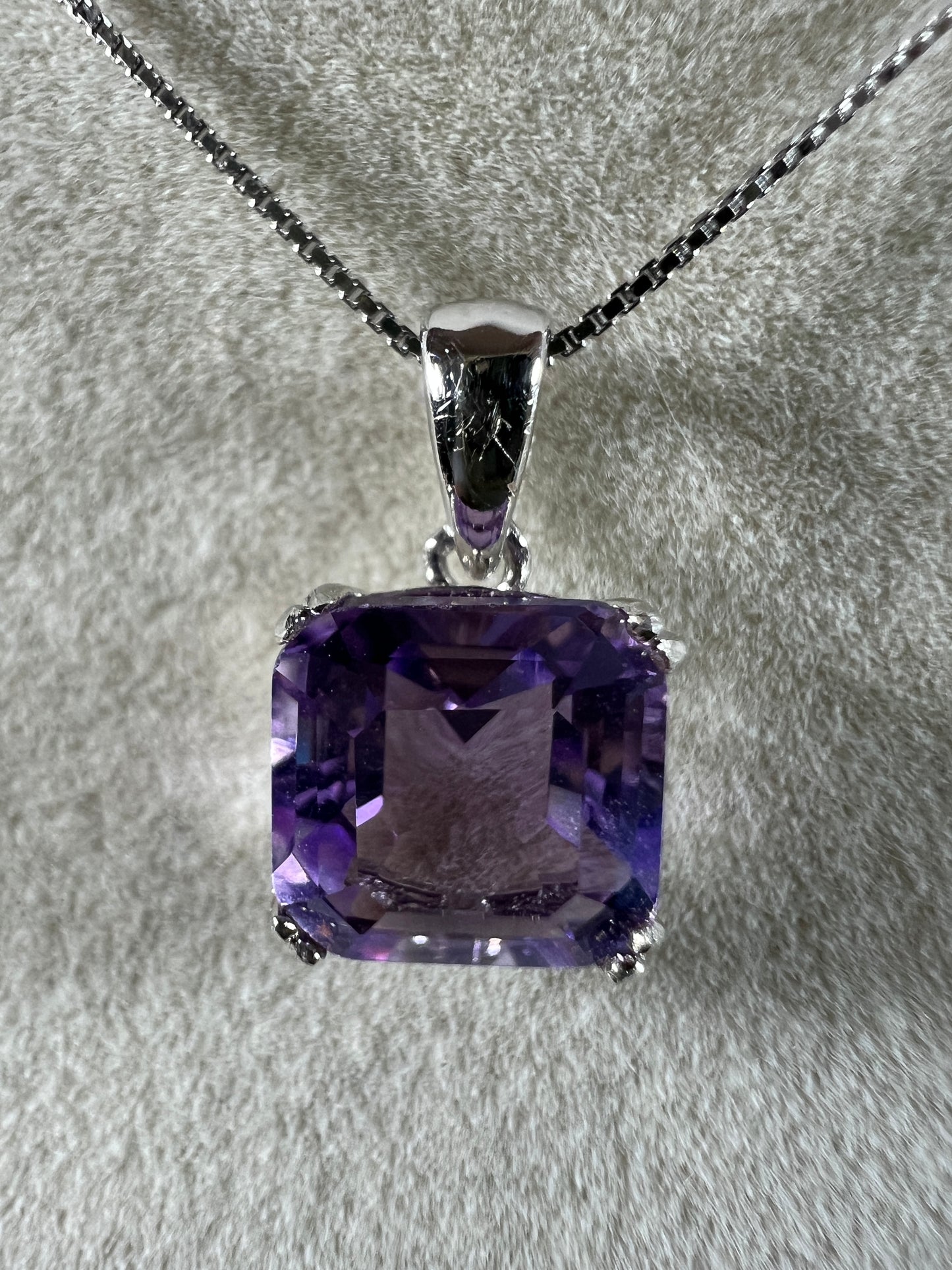 Amethyst Crystal Pendant. S925 Silver Setting And Necklace. Gorgeous Purple Gemstone.