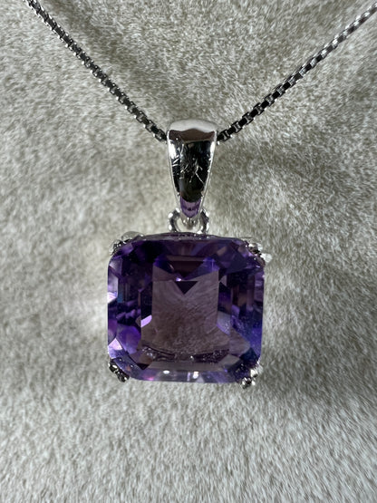 Amethyst Crystal Pendant. S925 Silver Setting And Necklace. Gorgeous Purple Gemstone.