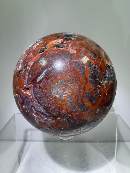 Mexican Crazy Lace Agate Sphere. 78mm. Deep Rich Colors With Stunning Patterns. Large Display Sphere.