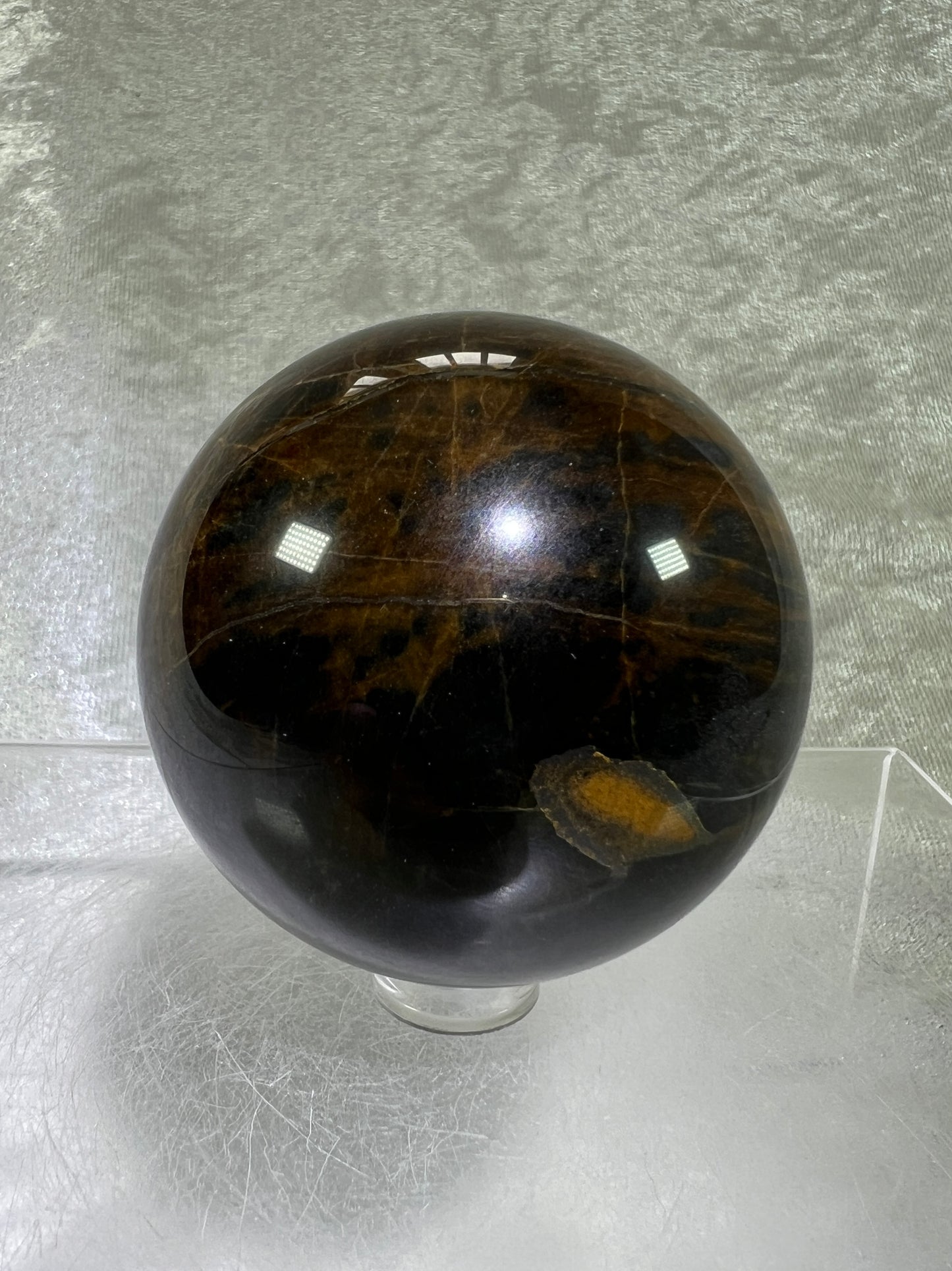 Blue Tigers Eye Sphere. Rare Blue And Gold Hawks Eye Crystal. Beautiful Colors And Flash