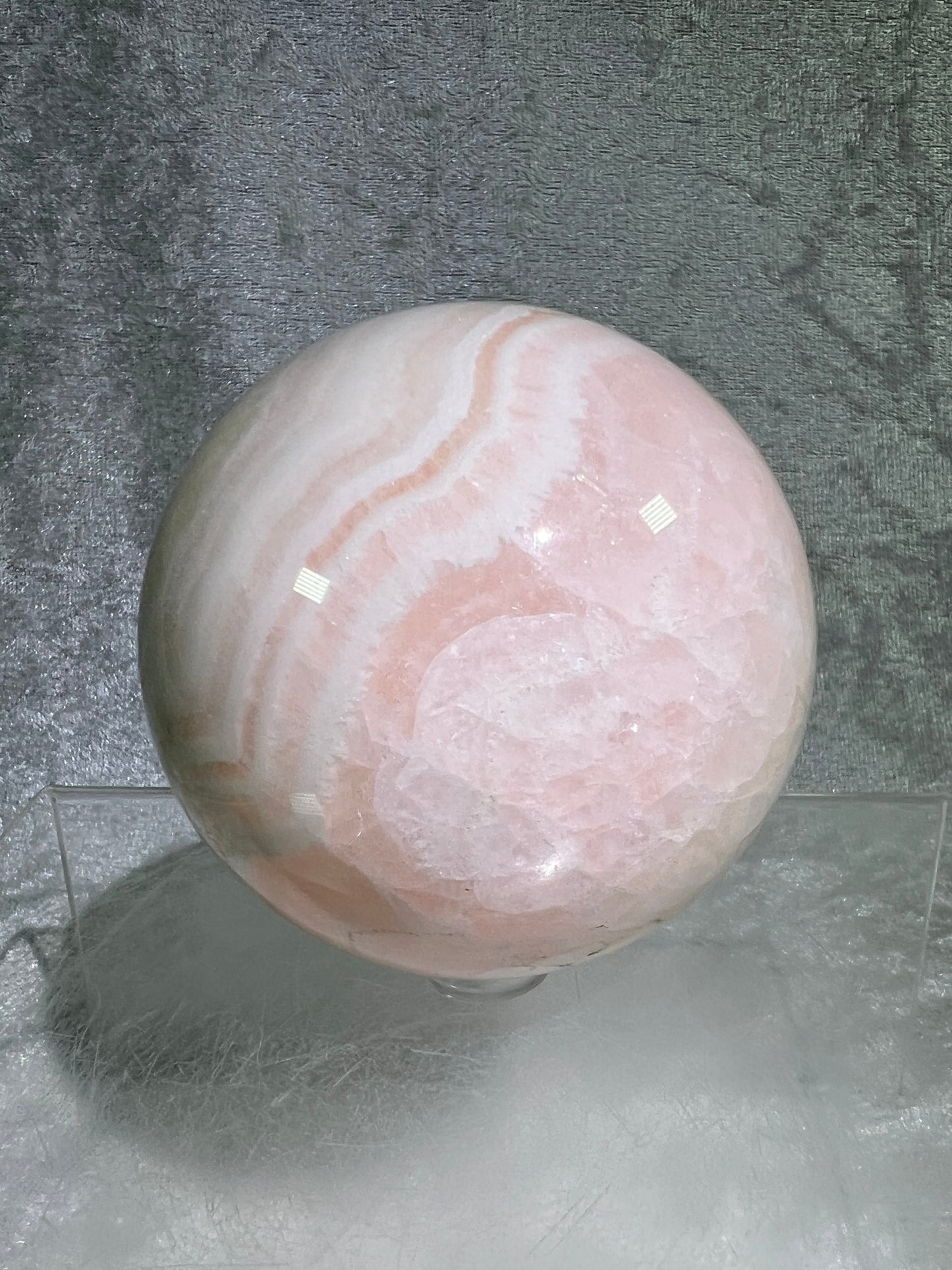 Mangano Calcite Sphere. 72mm. Very Intense Orange UV Reaction. Large High Quality Display Crystal From Peru.