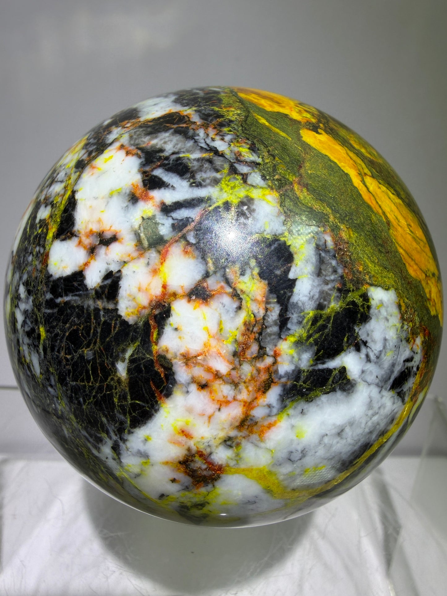 Realgar Crystal Sphere. 67mm. Rare Polished Display Sphere. Stunning Colors And Patterns