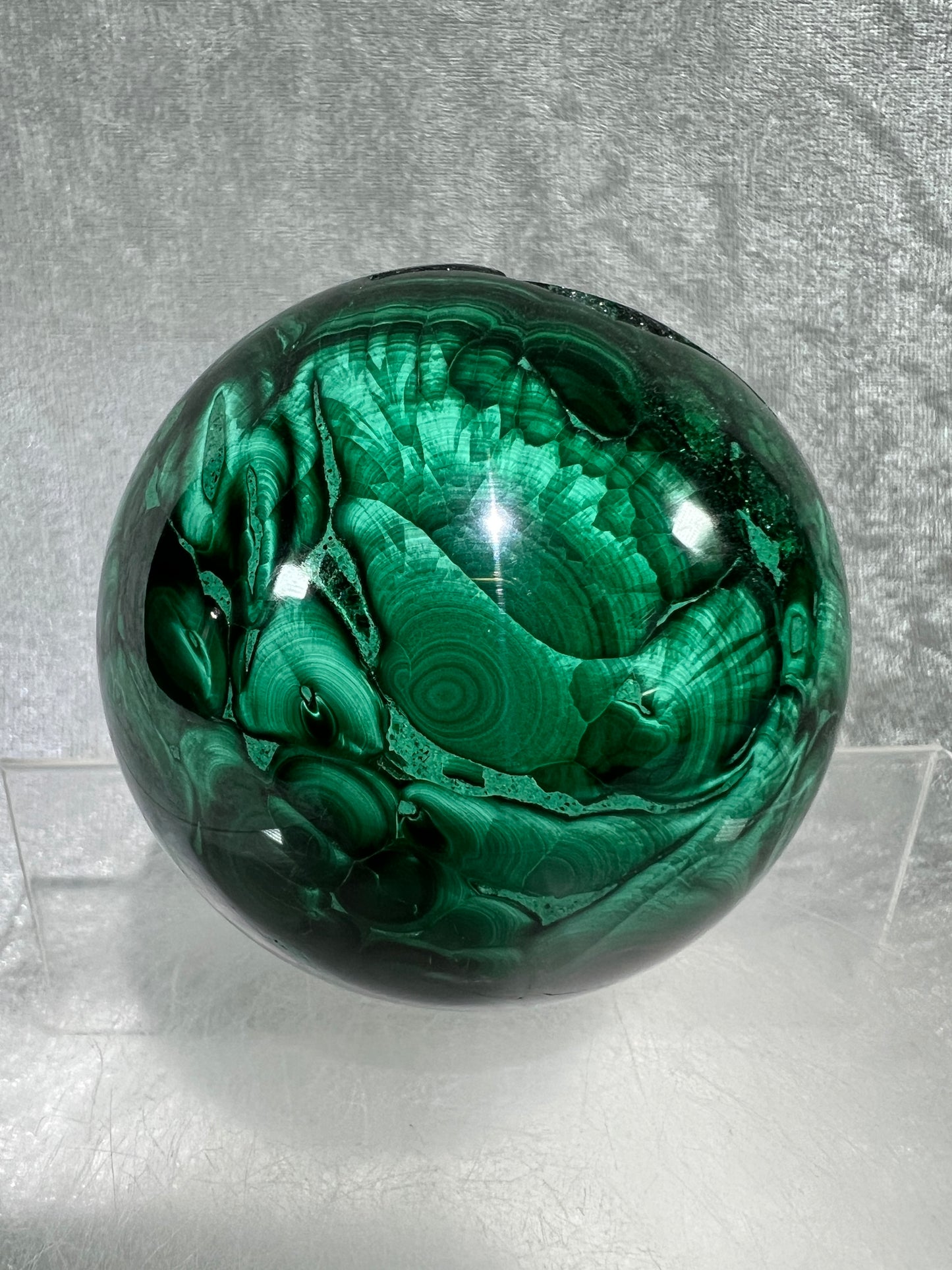 Malachite Crystal Sphere. 73mm. Incredible Large Druzy Malachite. Very High Quality Rare Display Sphere.