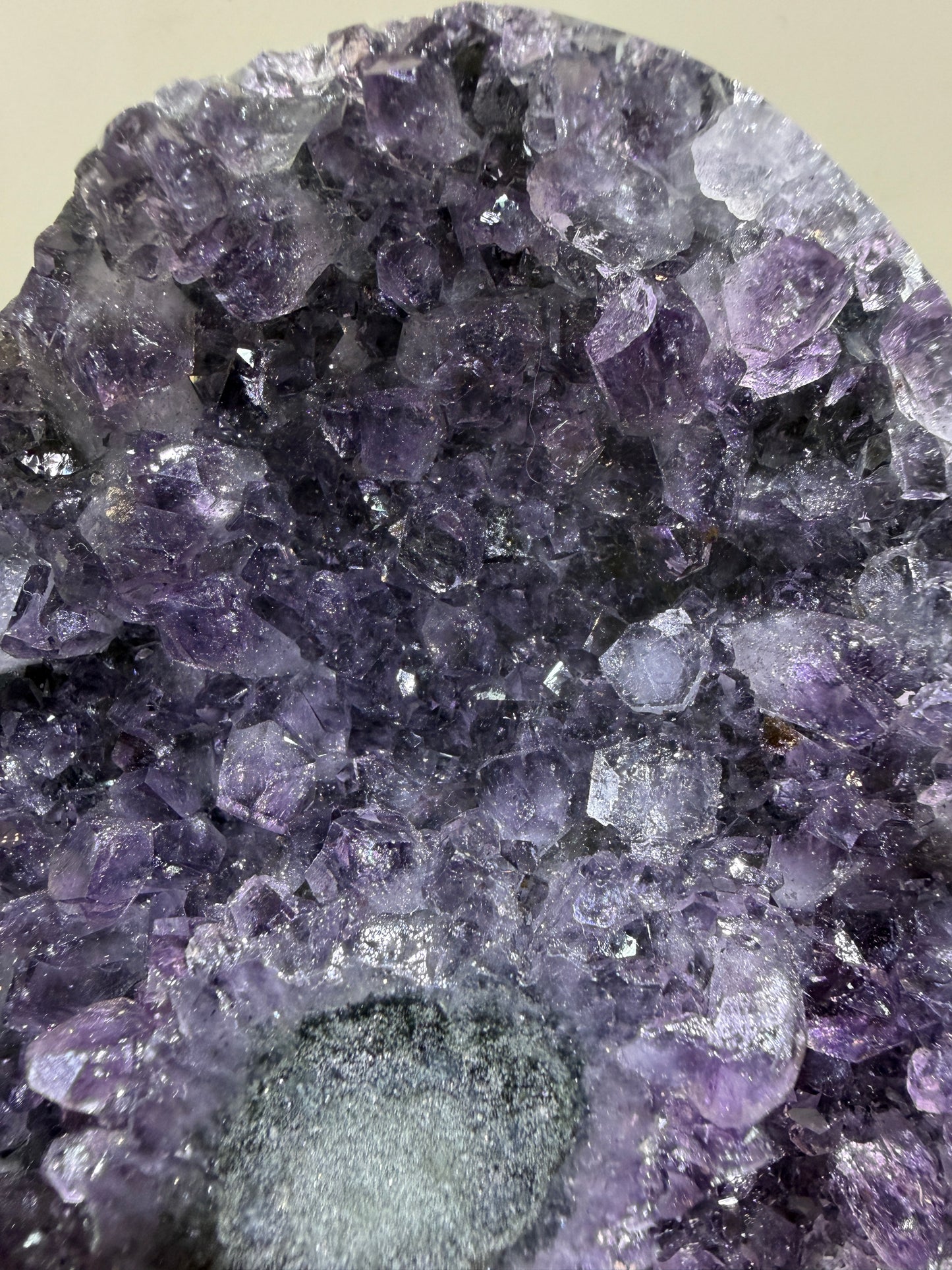 Amethyst Cut Base Geode. World Class Uruguayan Specimen With A Stalactite Eye. Stunning Top Quality Display Crystal.