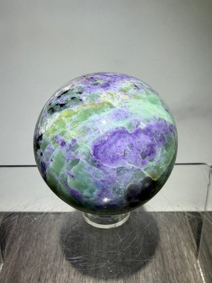 Bolivianite Crystal Sphere. 44mm. Beautiful Combination Of Fluorite And Serpentine. Amazing Rare New Material.