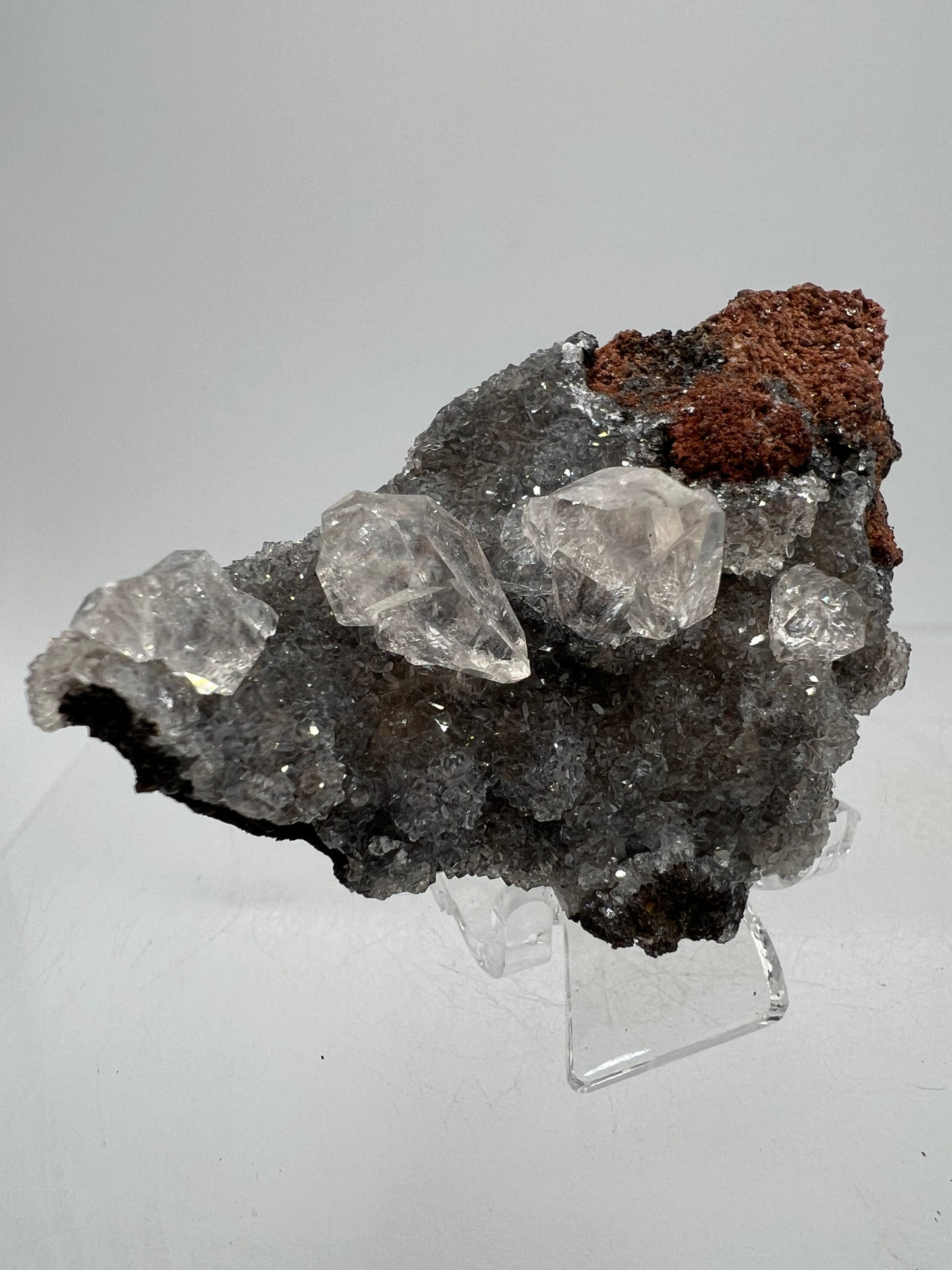 Black Diamond Calcite Specimen. Amazing Silver, Black, And Red Druzy Flash! Beautiful Calcite Crystals On Matrix. High Quality Display Piece