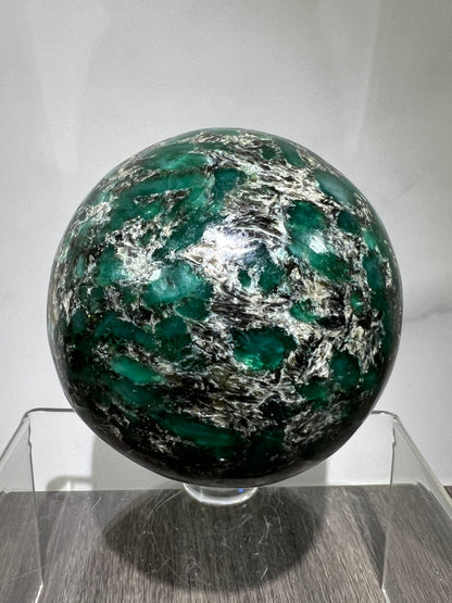 Emerald Mica In Matrix Crystal Sphere. 68mm. Gorgeous Chrome Muscovite From Zimbabwe. Amazing One Of A Kind Rare Display Crystal