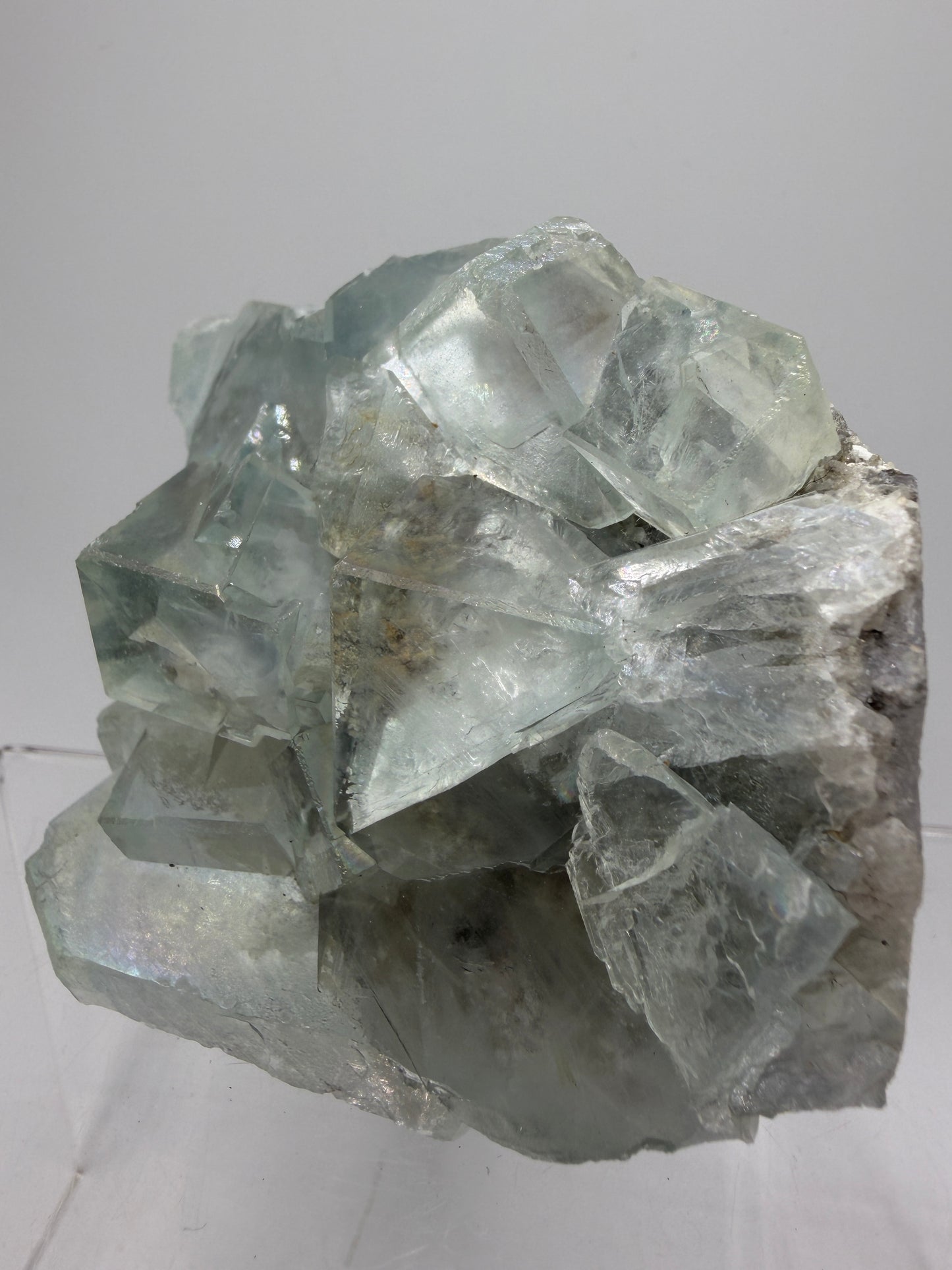 Fluorite Cubes Specimen With Iridescent Rainbows And Garden Inclusions. Gorgeous Rare Xianghualing Green Fluorite. Very Special Display Crystal
