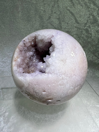 Flower Agate Sphere. 85mm. Gorgeous Purple Flower Druzy. Beautiful Combination Of Flower Agate And Amethyst. Amazing Display Sphere.