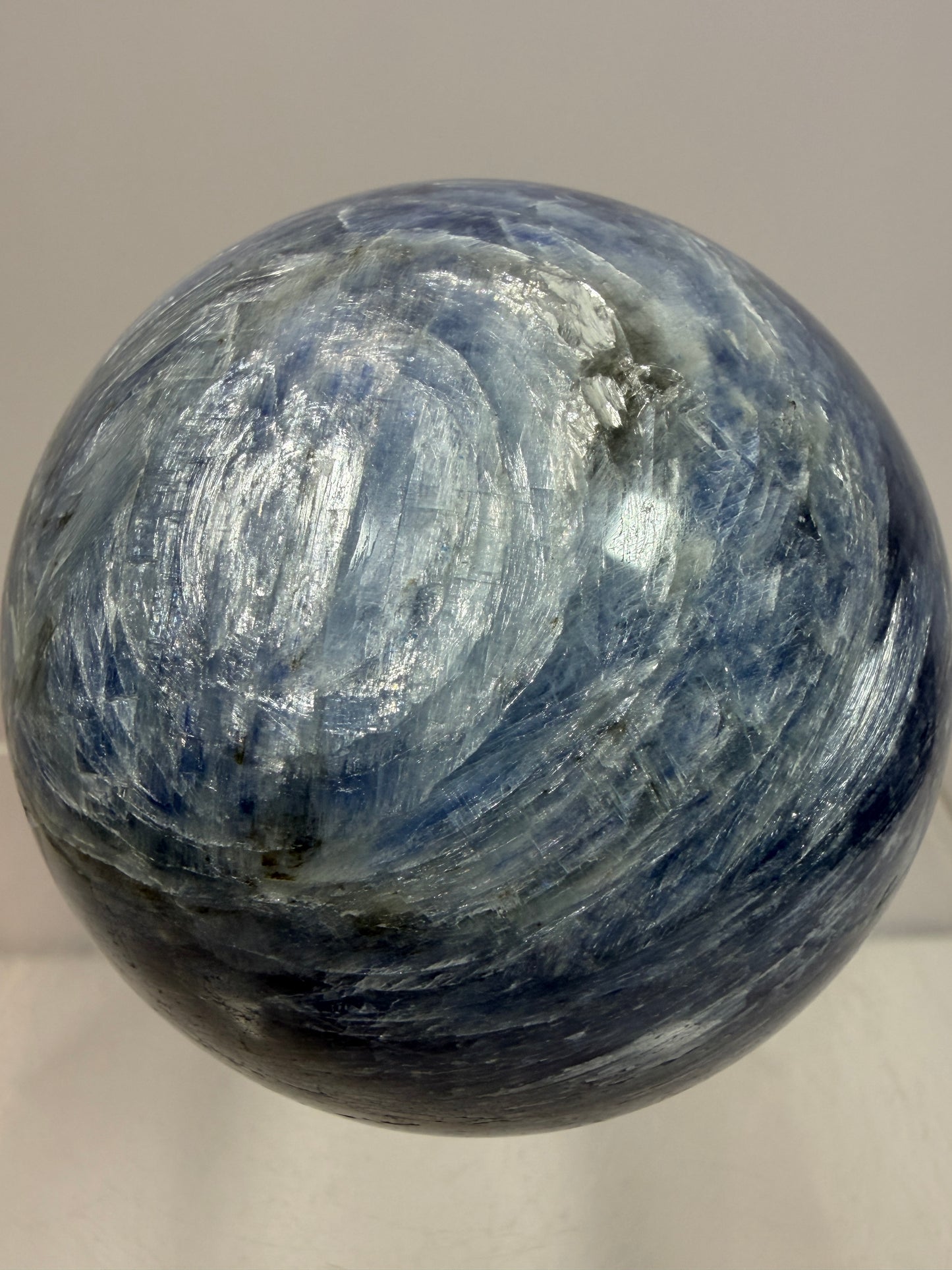 Kyanite Crystal Sphere. 60mm. Amazing Blue Kyanite Display Sphere. Rare Crystal With Stunning Flash