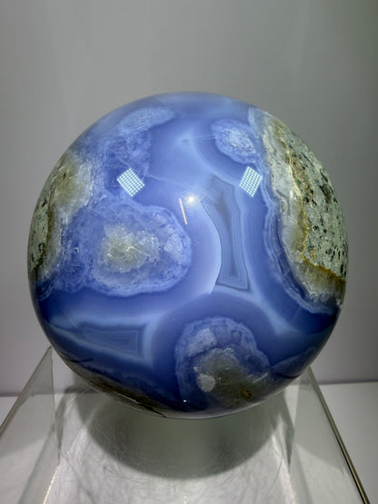 Blue Lace Agate Sphere. 106mm. XL Druzy Blue Lace Sphere. High Quality Intense Blue. Stunning Collectors Piece.