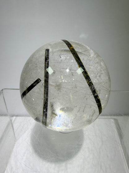 Rutile Quartz Sphere. 49mm. High Quality Rutile And Tourmaline Quartz. Very Rare Combination Of Inclusions.