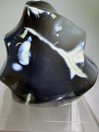 Orca Agate Freeform Flame. Very Rare And Stunning Blue Agate From Madagascar. Amazing Colors And Patterns.