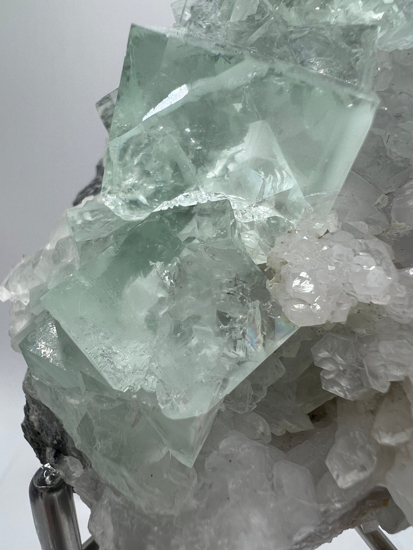 Fluorite And Quartz Mineral Specimen. Stunning Light Green Fluorite Cubes On A Quartz Matrix.