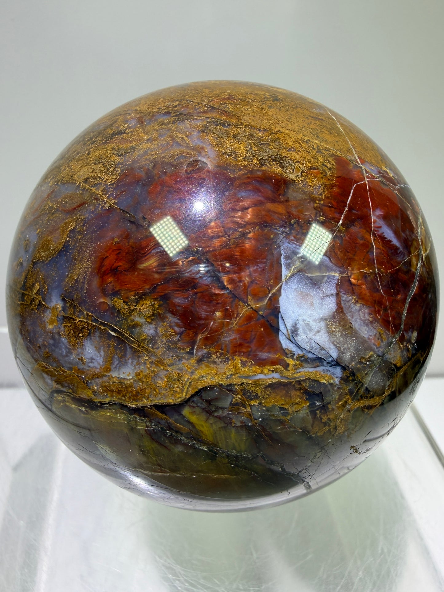 Pietersite Crystal Sphere. 72mm. Gorgeous Rare Red Pietersite Crystal. High Quality Display Sphere With Beautiful Flash.