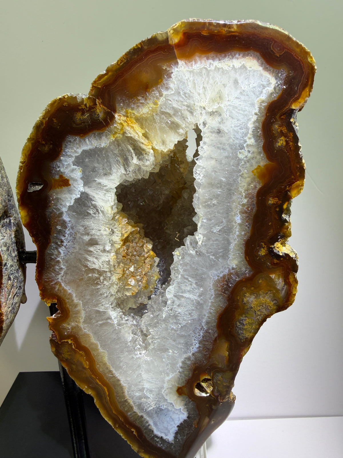 Agate Geode Wings From Brazil. Gorgeous Large Split Geode On A Custom Stand. Amazing Druzy Display Crystal