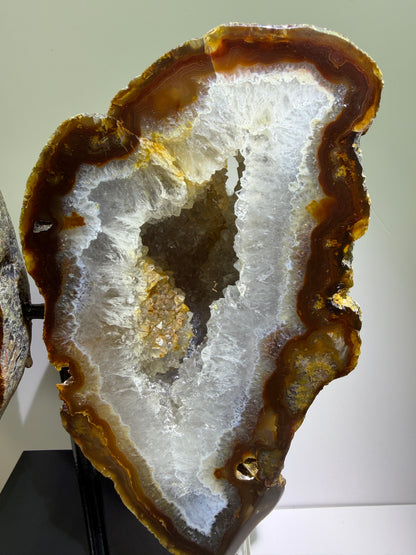 Agate Geode Wings From Brazil. Gorgeous Large Split Geode On A Custom Stand. Amazing Druzy Display Crystal