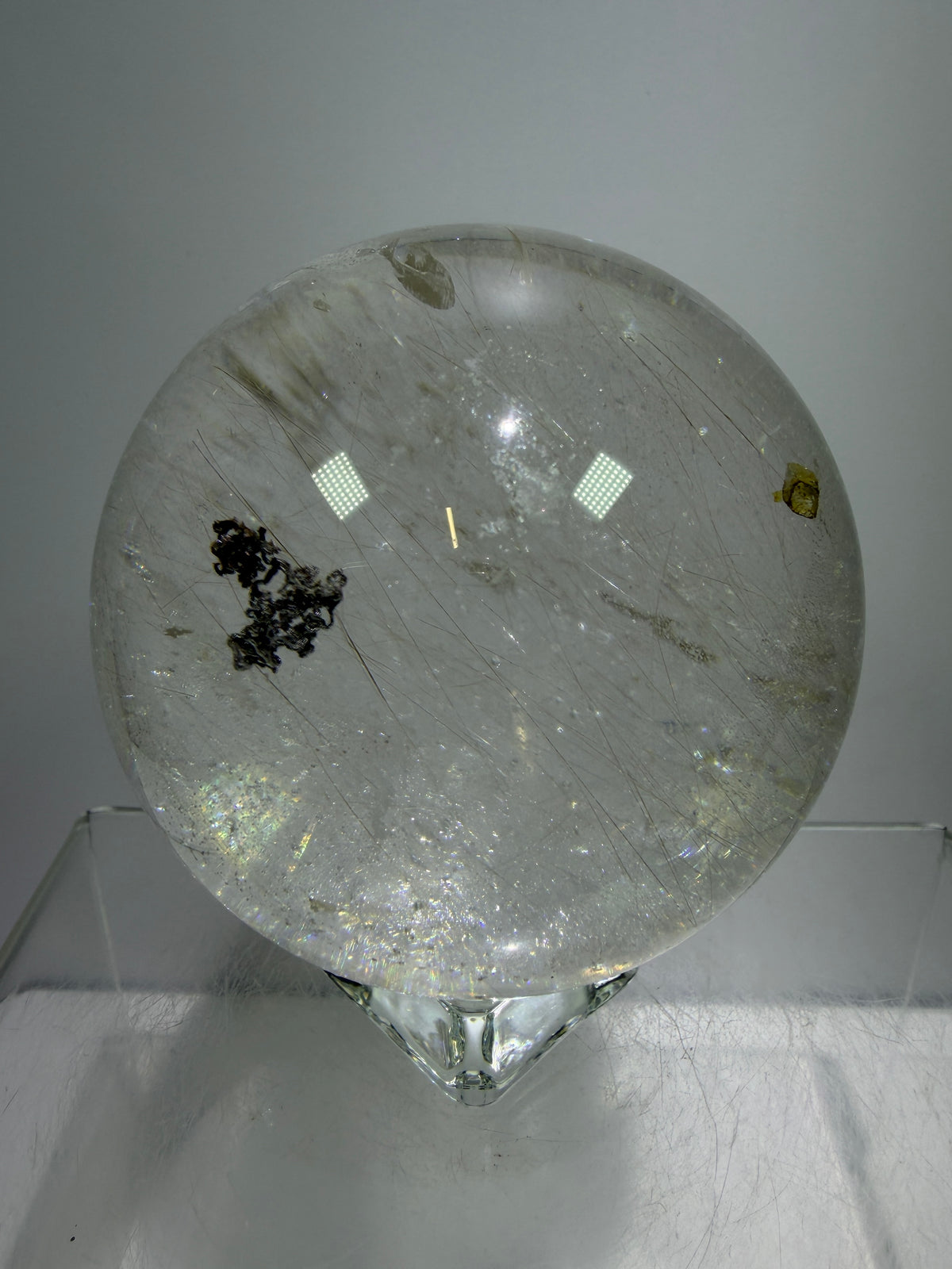 Rutile Quartz Sphere. 68mm. Rare Rutilated Quartz With Lodolite And Pyrite Inclusions. Amazing Display Sphere.