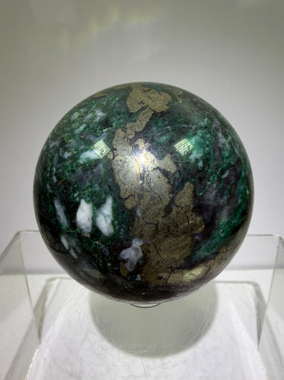 Atacamite And Pyrite Sphere. 64mm. High Quality Rare Sphere. Gorgeous Color Combination.