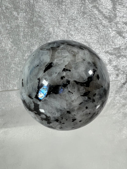 Rainbow Moonstone Sphere. 60mm. Gorgeous Rainbow And Blue Flash! High Quality Display Sphere