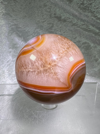 Carnelian Agate Sphere. 63mm. Gorgeous High Quality Display Sphere. Incredible Colors And Banding