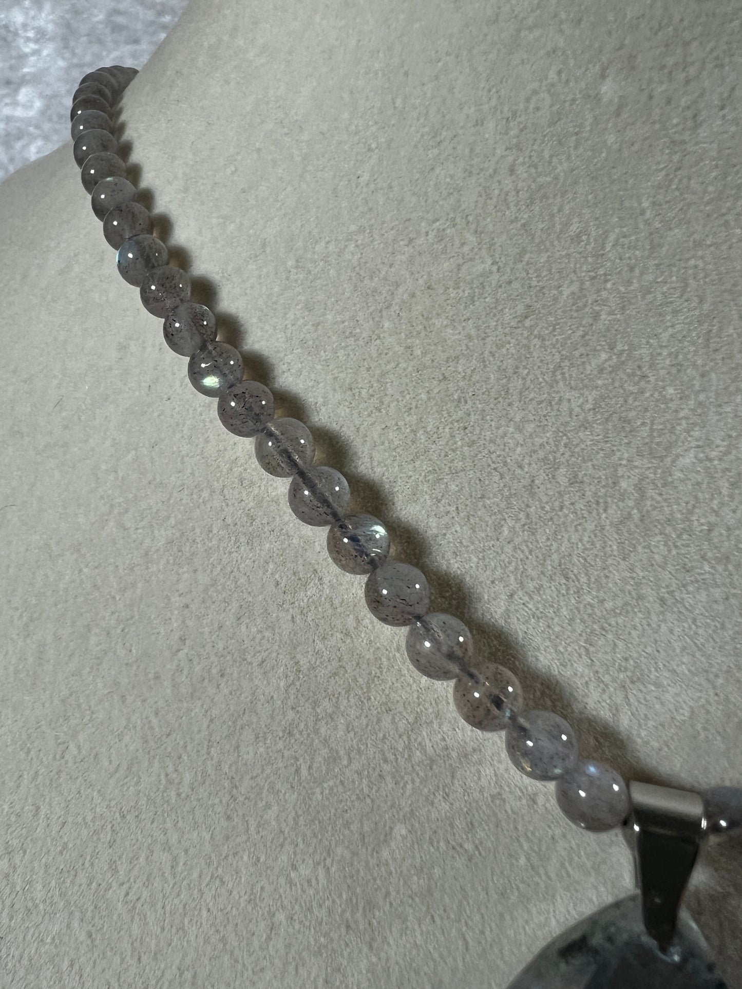 Labradorite Crystal Pendant. Stunning High Quality Jewelry. Custom Made Labradorite Beaded Necklace