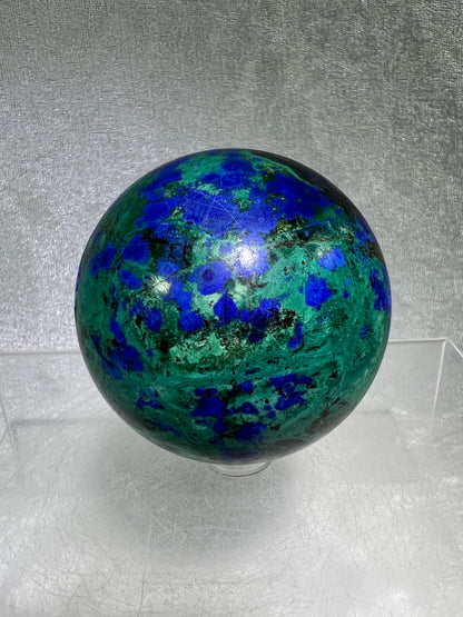 Azurite, Chrysocolla, and Malachite Crystal Sphere. 62mm. High Quality With Gorgeous Colors. Awesome Rare Display Piece!