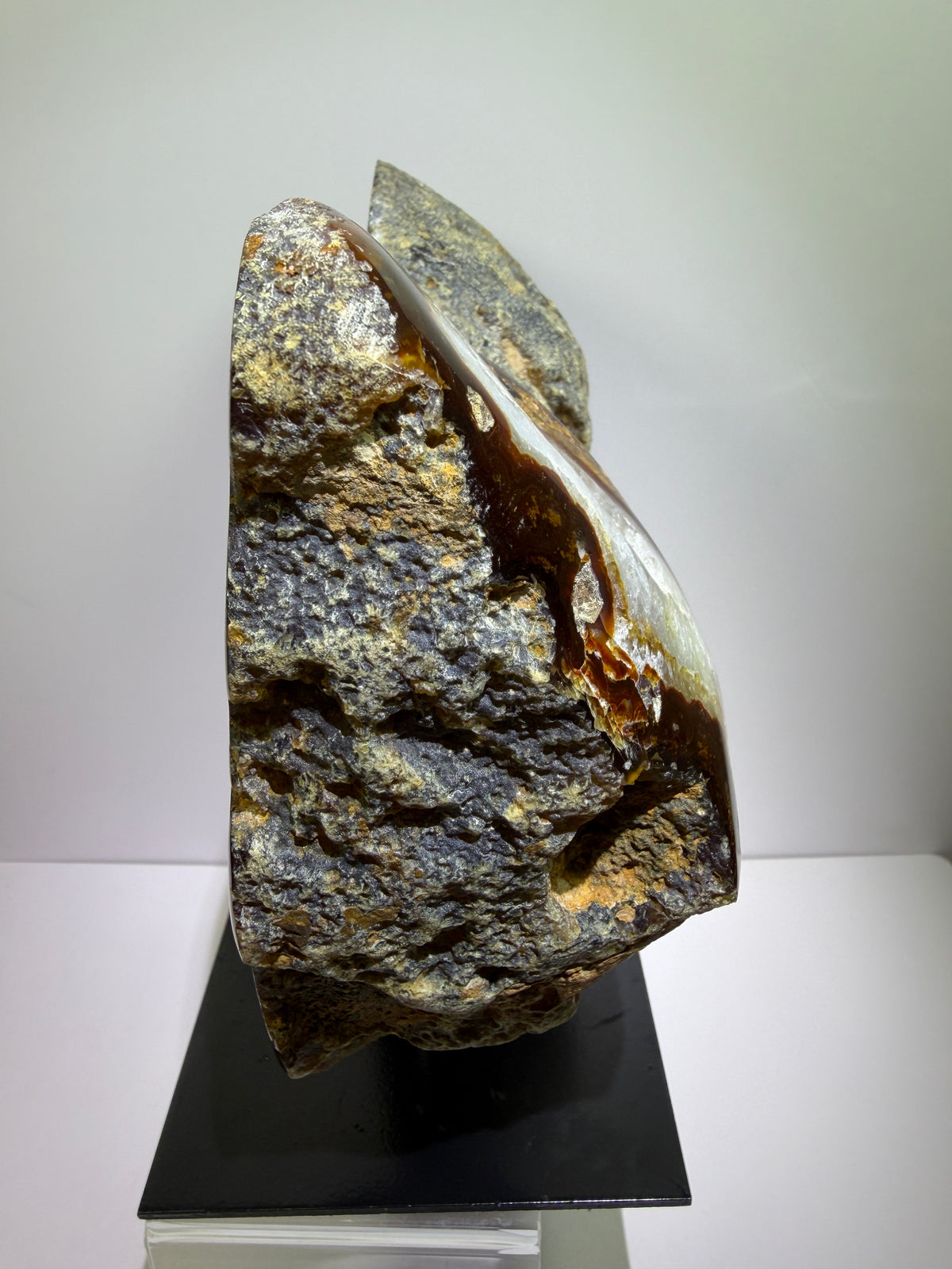 Agate Geode Wings From Brazil. Gorgeous Large Split Geode On A Custom Stand. Amazing Druzy Display Crystal