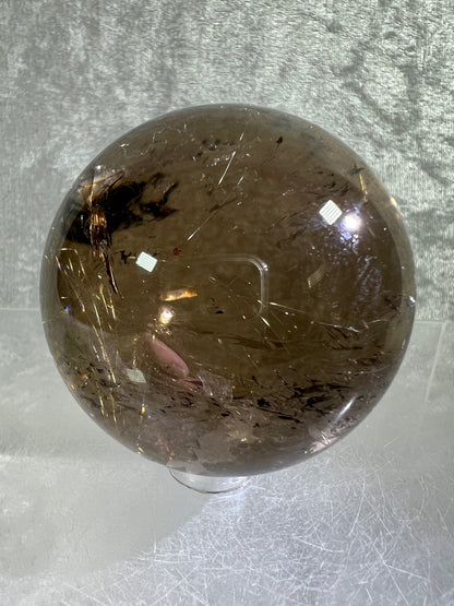 Rutile Quartz Sphere. 58mm. Gorgeous Smoky Quartz With Stunning Golden Rutile Inclusions.