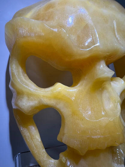Carved Crystal Skull Mask. Amazing Orange Calcite Carving.