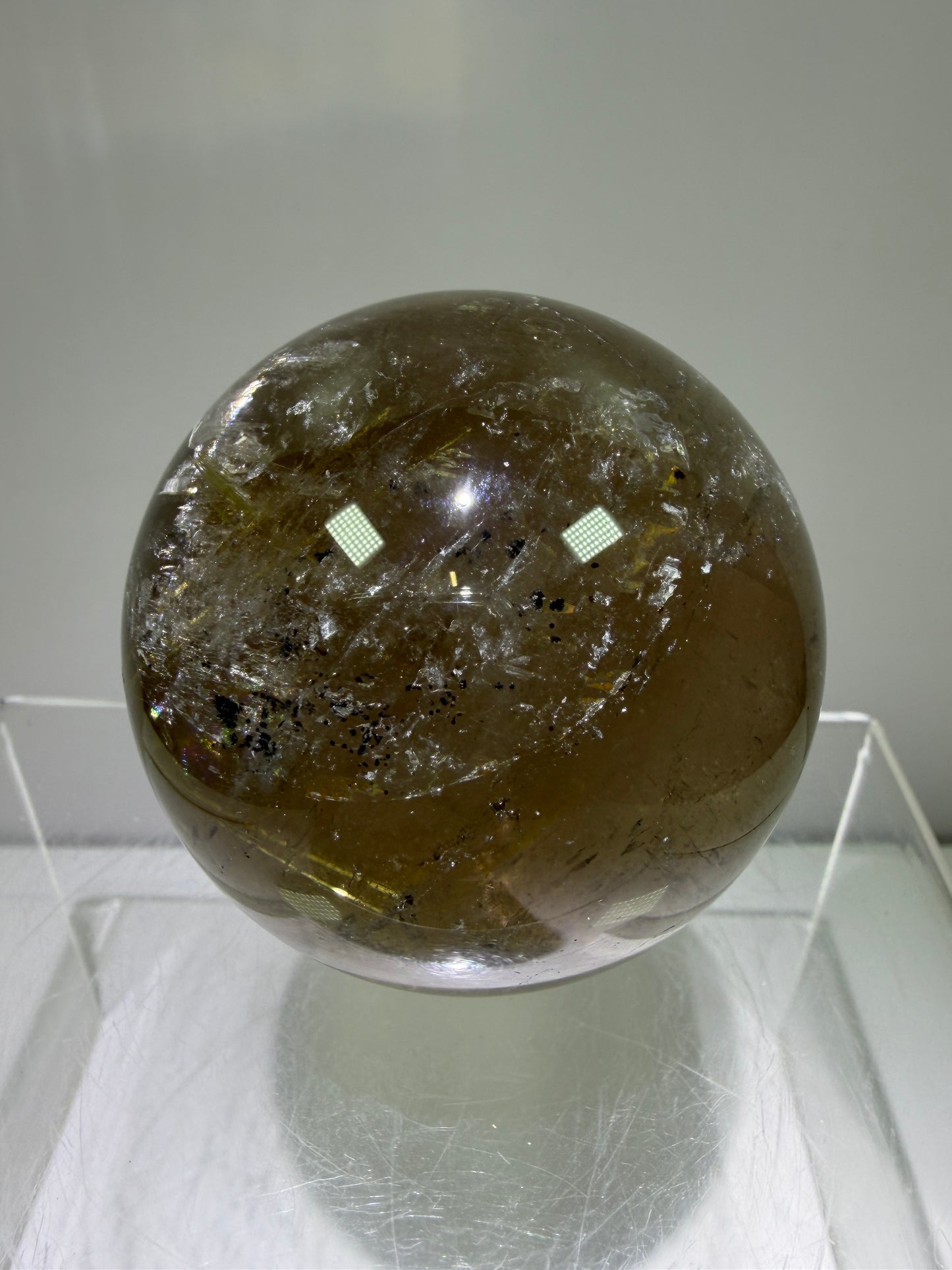 Rutile Quartz Sphere. 58mm. Unique Smoky Quartz With Beautiful Golden Rutile Inclusions.