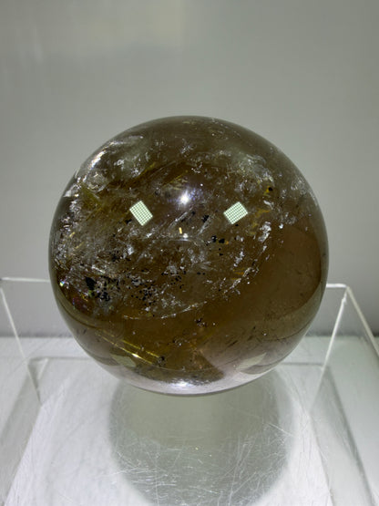 Rutile Quartz Sphere. 58mm. Unique Smoky Quartz With Beautiful Golden Rutile Inclusions.