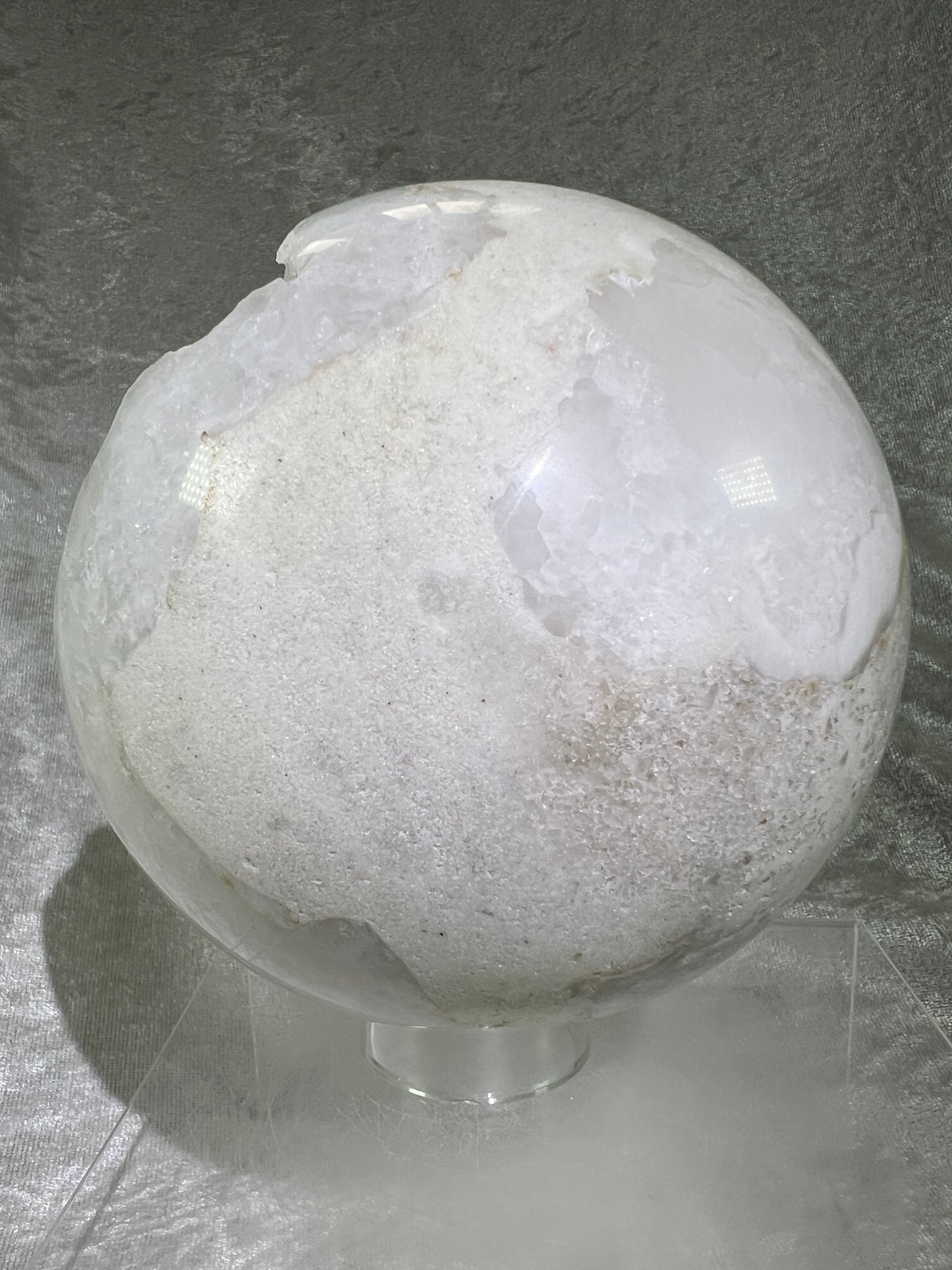 Aragonite And Quartz Druzy Sphere. 142mm, 6.2 lbs. Massive Rare Display Sphere.
