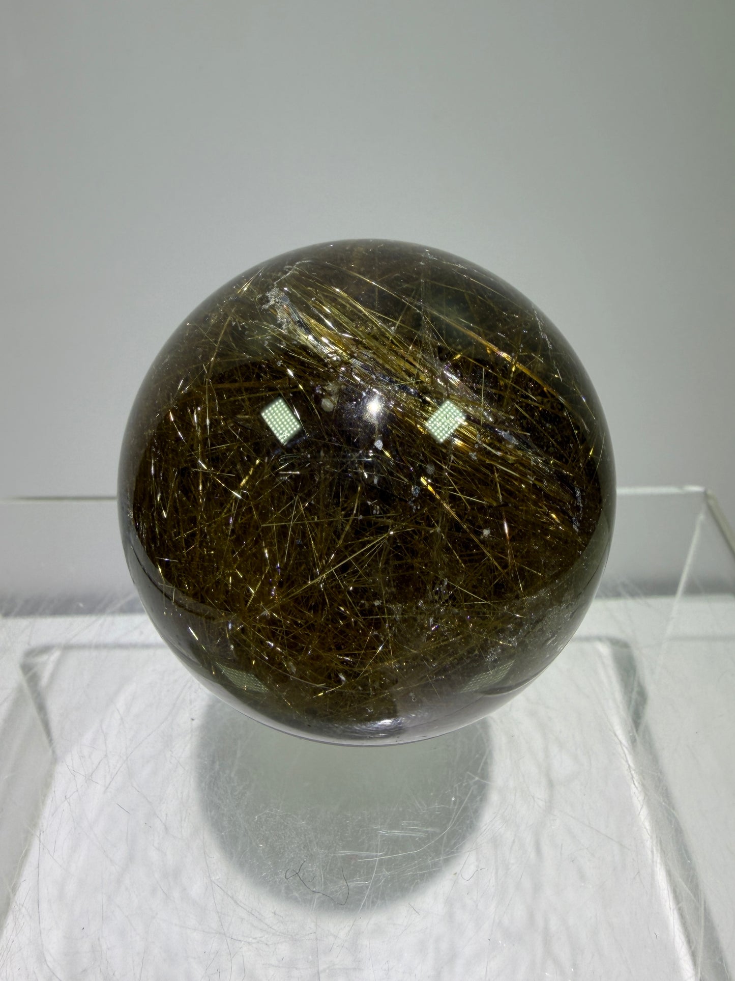 Rutile Quartz Sphere. 49mm. Beautiful Rare Golden Rutilated Quartz. Very Full Of Rutile And Hematite Inclusions