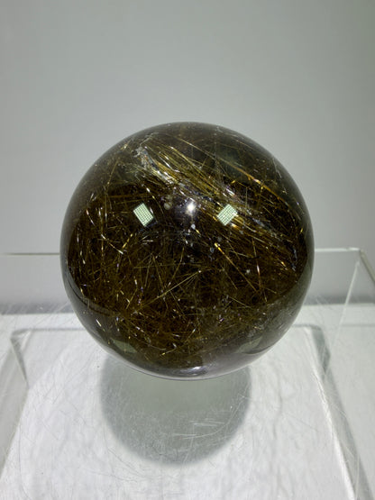 Rutile Quartz Sphere. 49mm. Beautiful Rare Golden Rutilated Quartz. Very Full Of Rutile And Hematite Inclusions