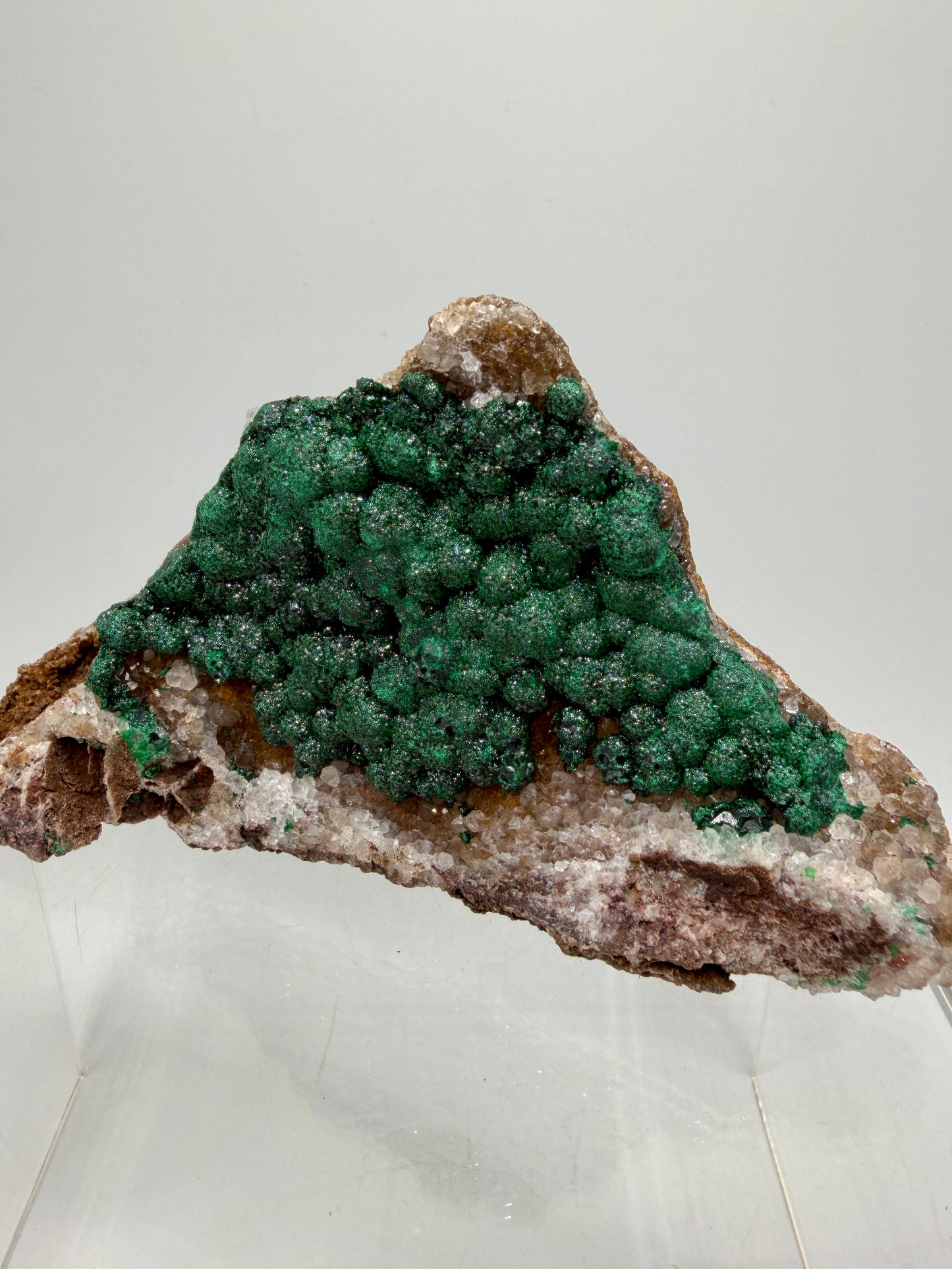 Ball Malachite On A Druzy Quartz And Dolomite Matrix. High Quality Specimen From Congo.