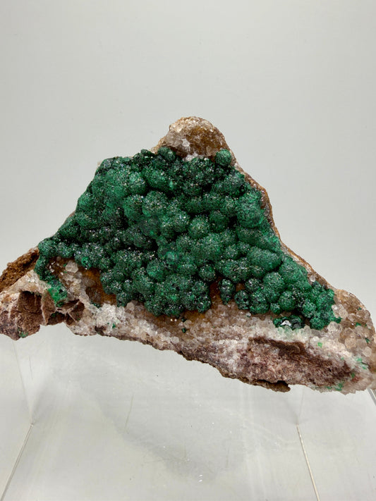 Ball Malachite On A Druzy Quartz And Dolomite Matrix. High Quality Specimen From Congo.