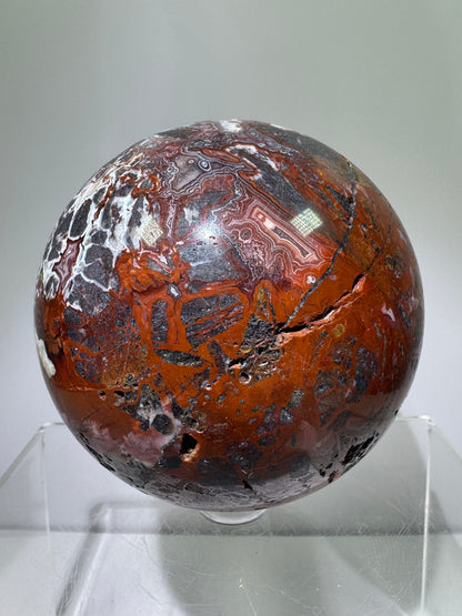 Mexican Crazy Lace Agate Sphere. 78mm. Deep Rich Colors With Stunning Patterns. Large Display Sphere.