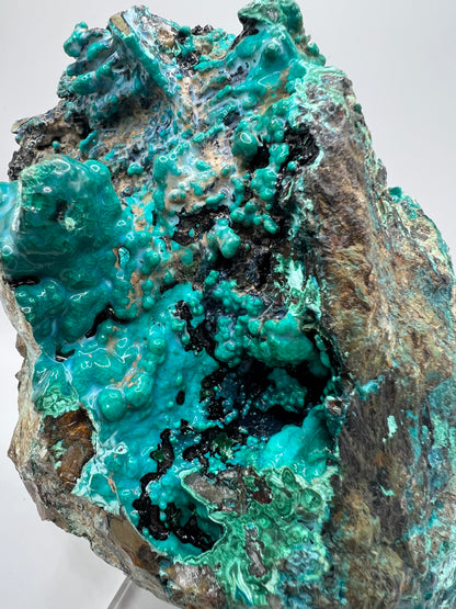 Silica Chrysocolla Specimen. Very Rare Display Crystal. High Quality Botryoidal Bubblegum Chrysocolla, Malachite, And Heterogenite.