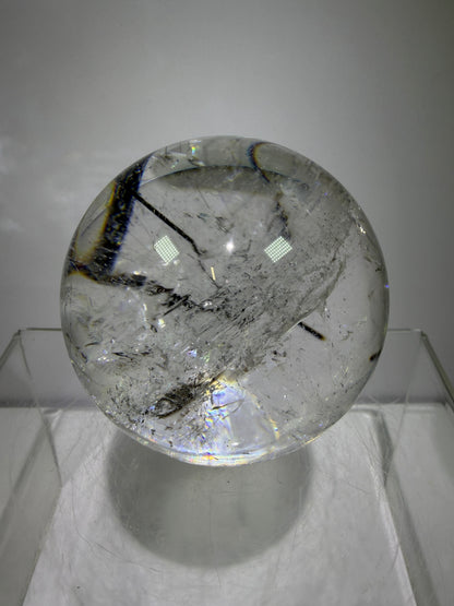 Black Tourmaline Quartz Sphere. 60mm. Massive Rare Rainbows. Gorgeous Black Rutile Sphere. Tourmalinated Quartz Display Crystal