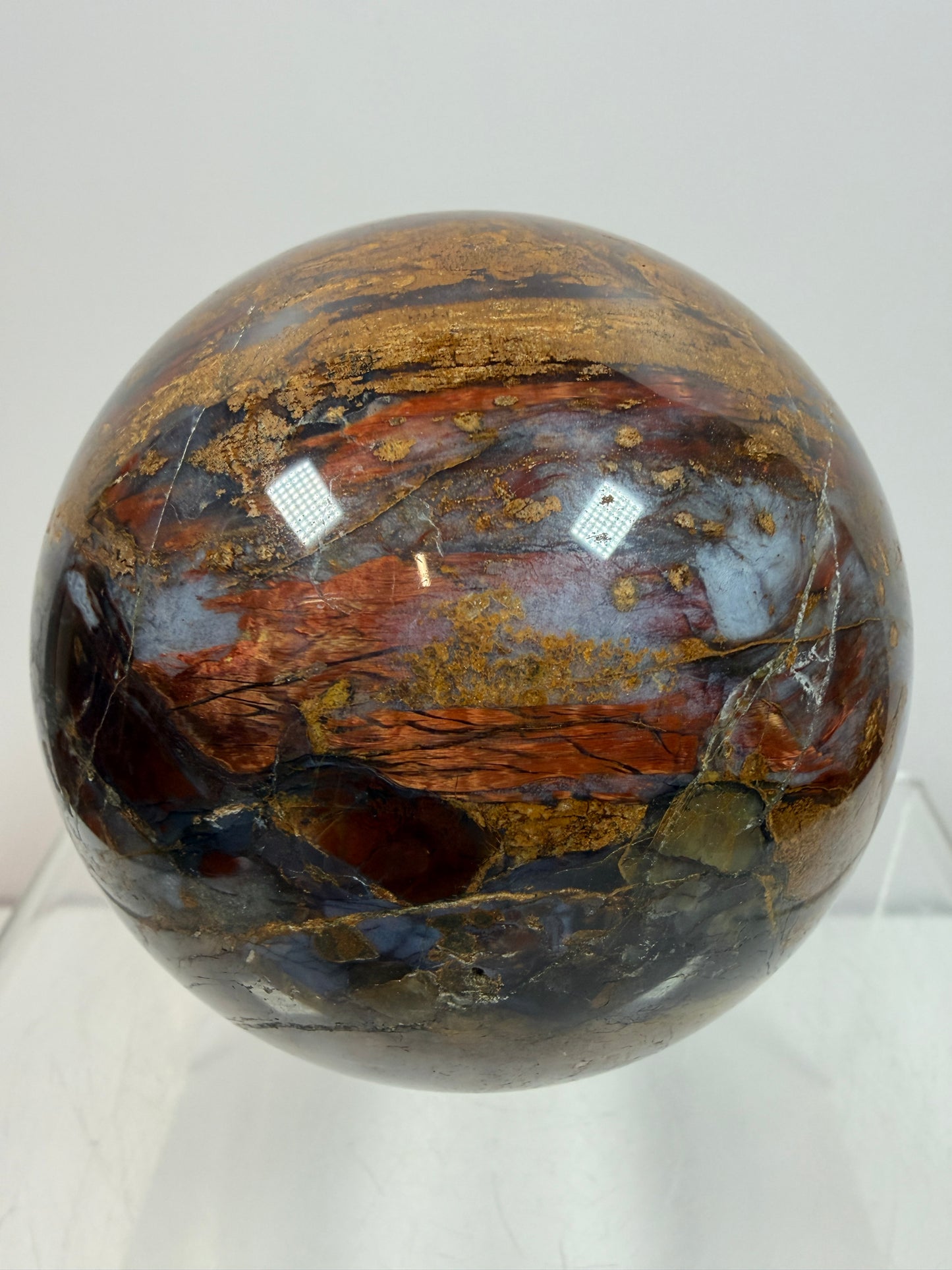 Pietersite Crystal Sphere. 72mm. Gorgeous Rare Red Pietersite Crystal. High Quality Display Sphere With Beautiful Flash.
