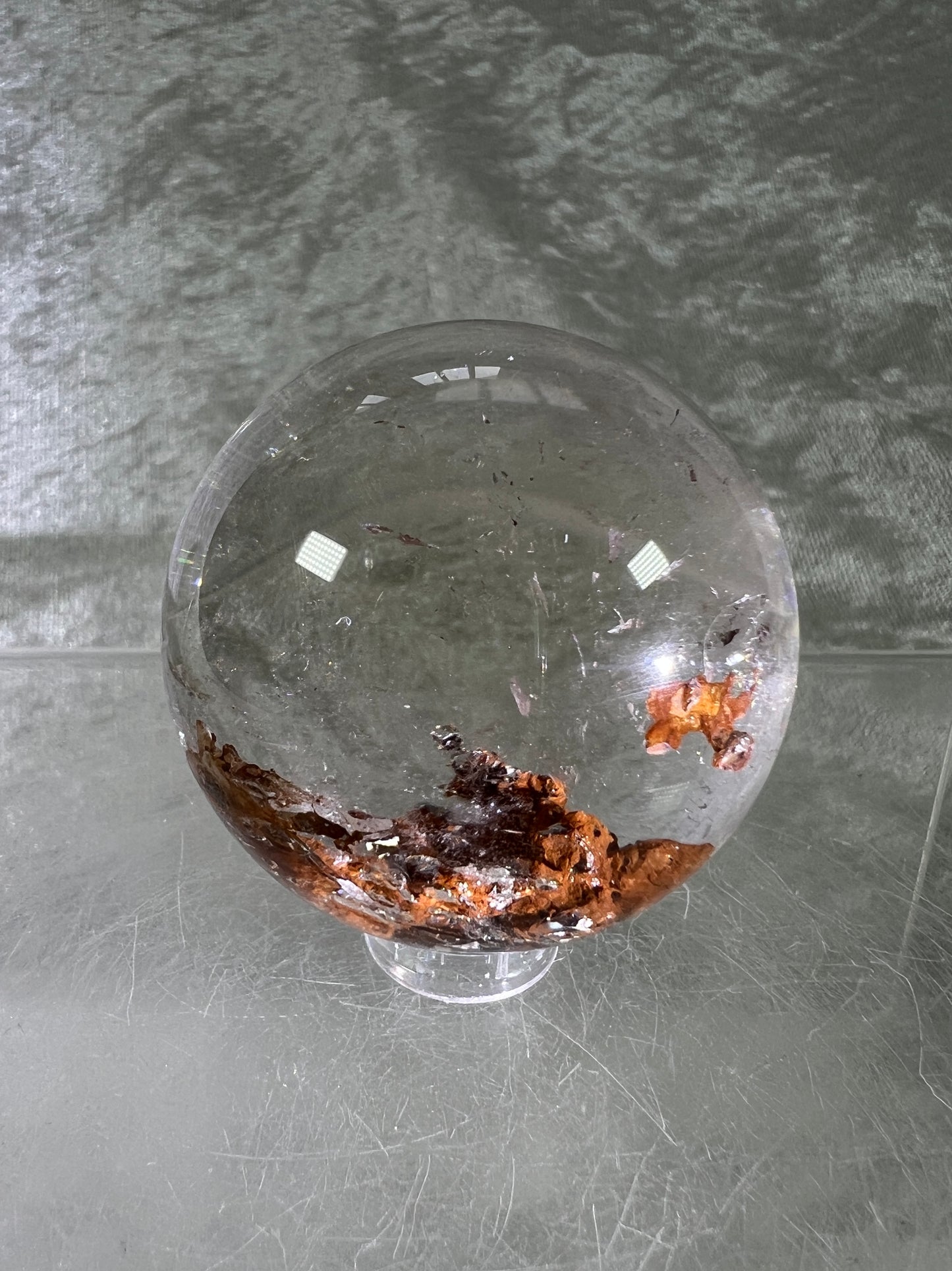 Garden Quartz Lodolite Sphere. Stunning High Quality Orange Landscape.