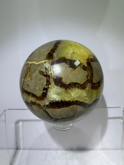 Septarian Crystal Sphere. 63mm. Amazing Dragons Egg Display Crystal. Incredible Mineral From Madagascar.