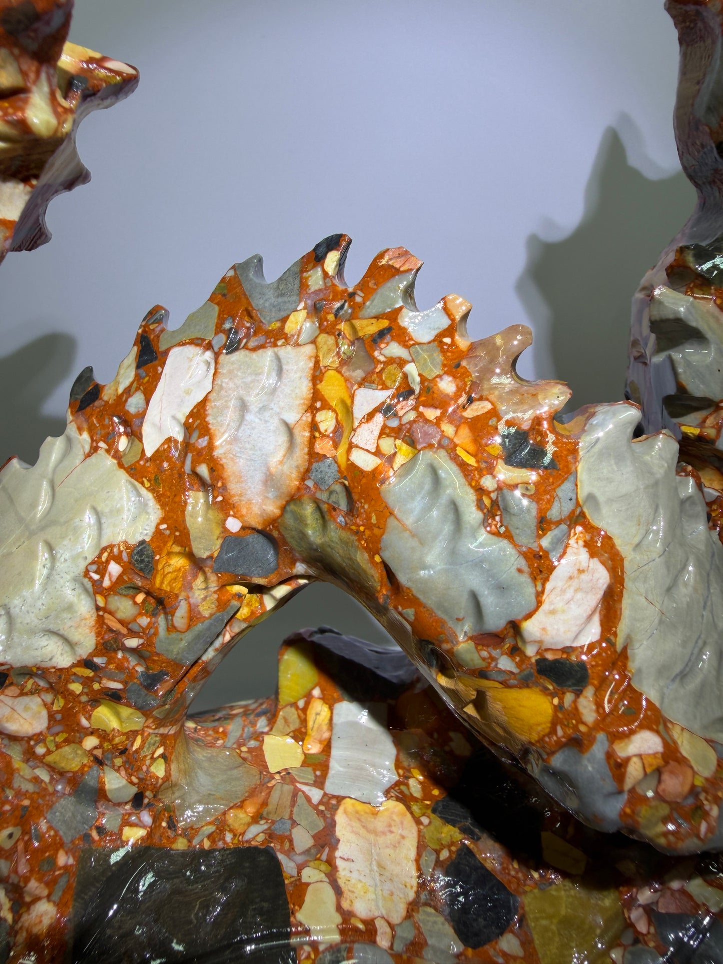 Chinese Carved Crystal Dragon. Large Colorful Dragon Carving. High Quality Display