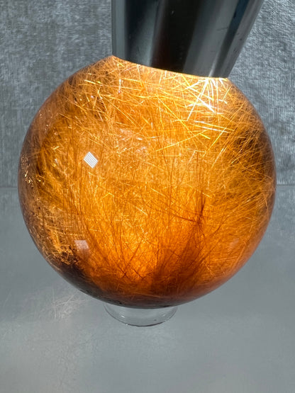 Rutile Quartz Sphere. Gorgeous Dark Smoky Quartz With Garden And Golden Rutile Inclusions. Amazing Rare Sphere!
