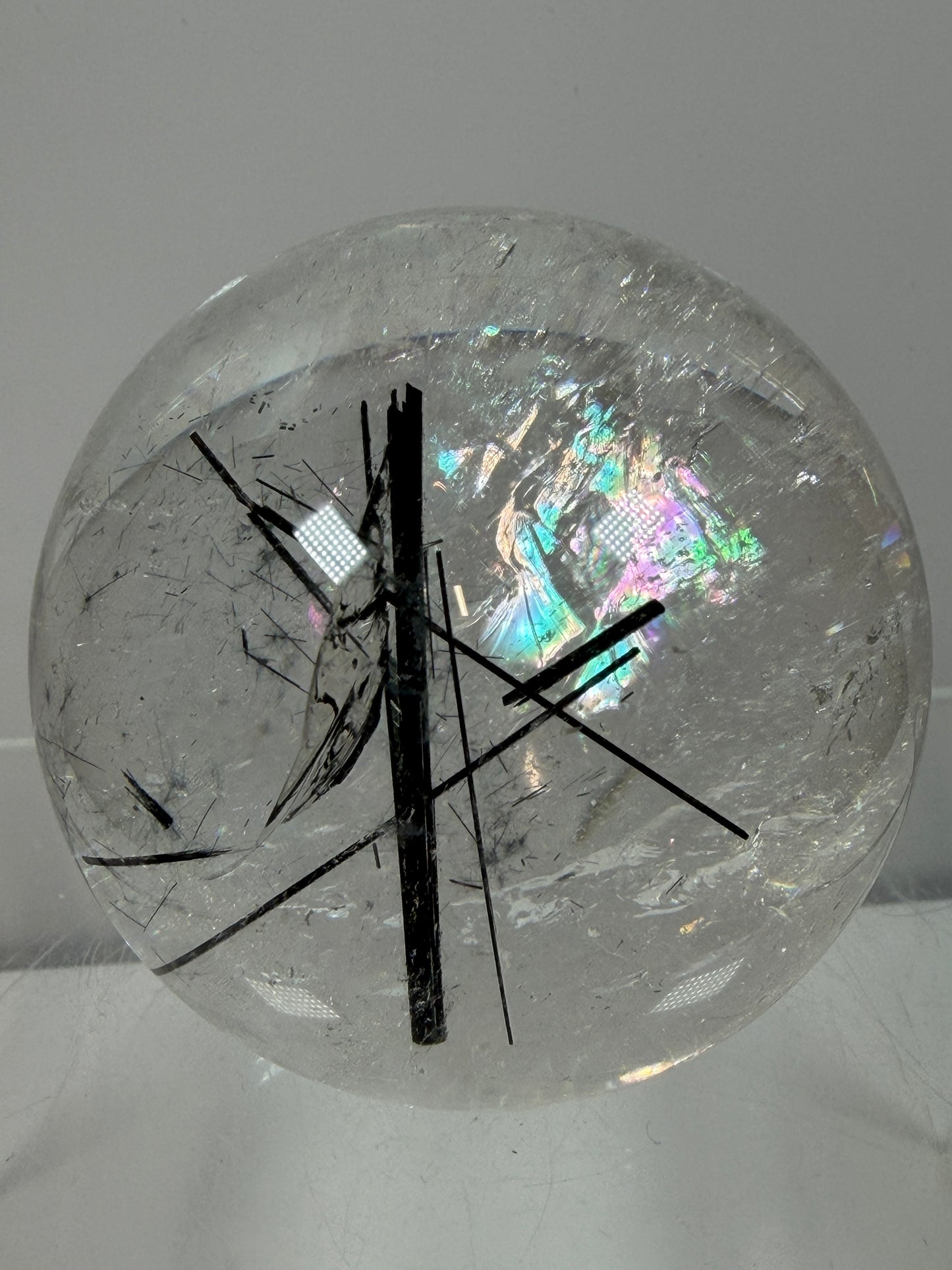 Black Tourmaline Quartz Sphere. 60mm. Massive Rare Rainbows. Gorgeous Black Rutile Sphere. Tourmalinated Quartz Display Crystal