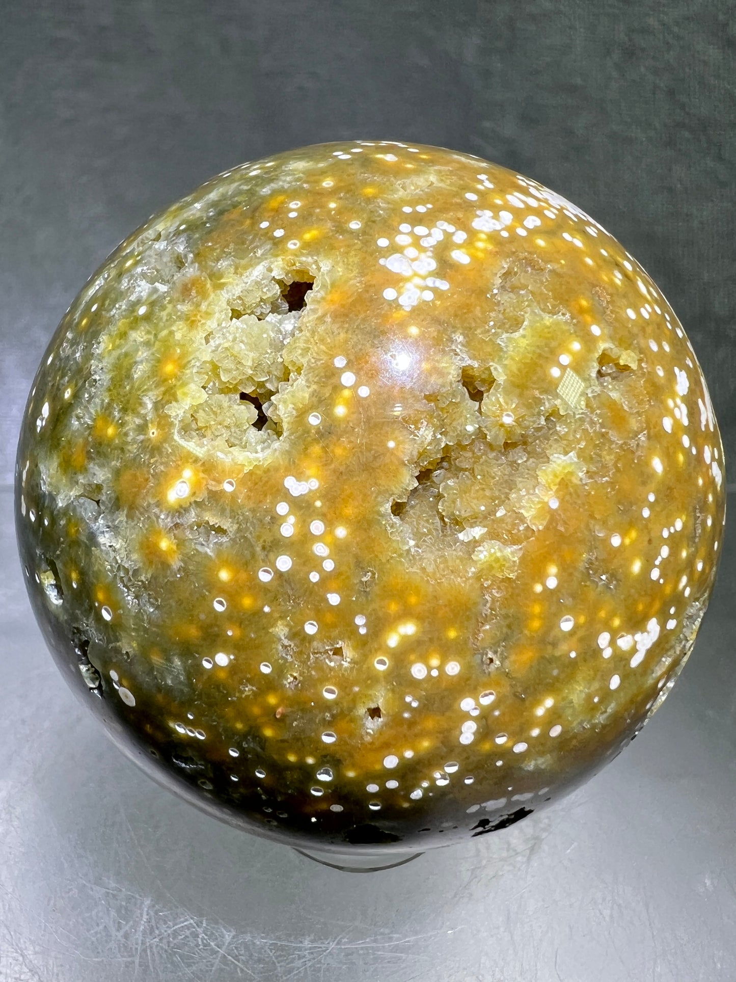 Ocean Jasper Sphere. Beautiful Sugar Druzy Sphere. High Quality Amazing Display Crystal